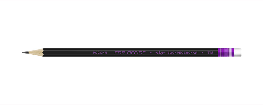 "For Office" Карандаш графитный черный матовый с ластиком ТМ (HB), серия VKF