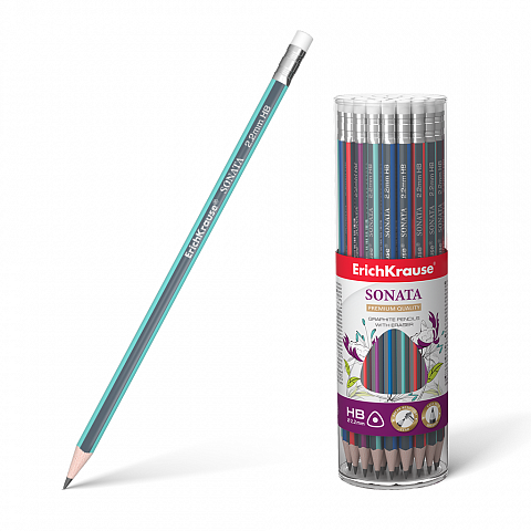 Чернографитный трехгранный карандаш с ластиком  ErichKrause® Sonata HB