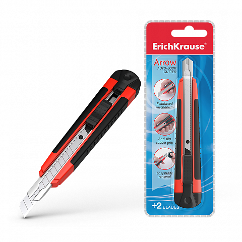 Нож канцелярский с автоматической фиксацией лезвия ErichKrause® Arrow, 9мм