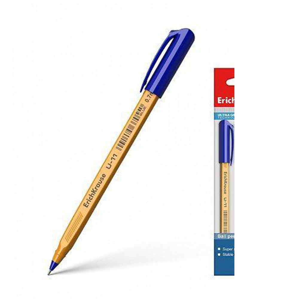 Ручка шариковая ErichKrause® U-11 Yellow, Ultra Glide Technology, цвет  чернил синий (в пакете по 4 шт.)
