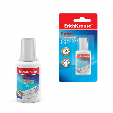 Корректирующая жидкость с кисточкой ErichKrause® Extra, 20г (в блистере по 1 шт.)