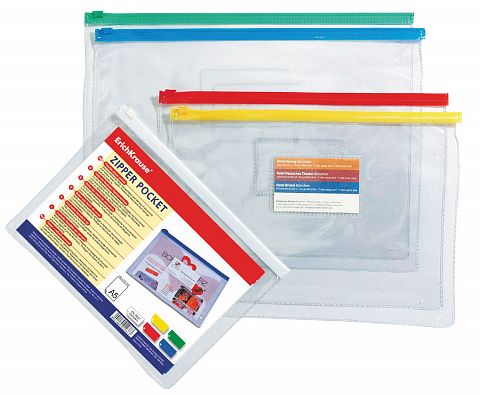 ZIP-пакет пластиковый ErichKrause® PVC Zip Pocket, A4, прозрачный
