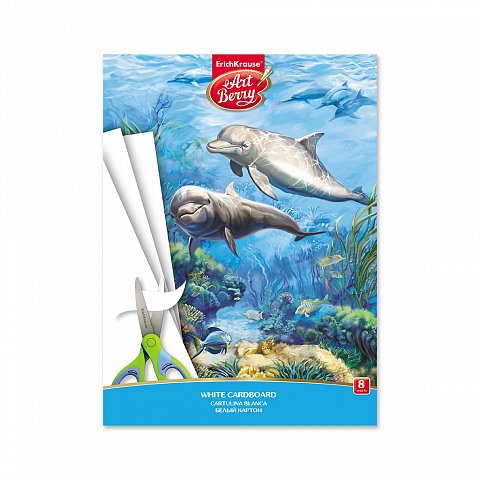 Белый картон мелованный в папке ArtBerry® Дельфин, А4, 8 листов, игрушка-набор для детского творчества