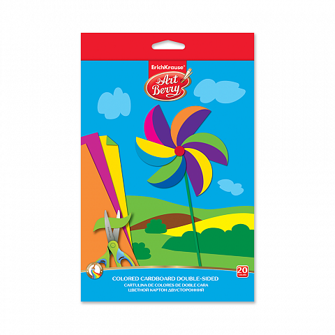Цветной картон двусторонний мелованный в папке с подвесом ArtBerry®, В5, 10 листов, 20 цветов, игрушка-набор для детского творчества