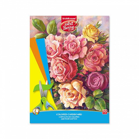 Цветной картон мелованный в папке ArtBerry® Розы, А4, 10 листов,10 цветов, игрушка-набор для детского творчества