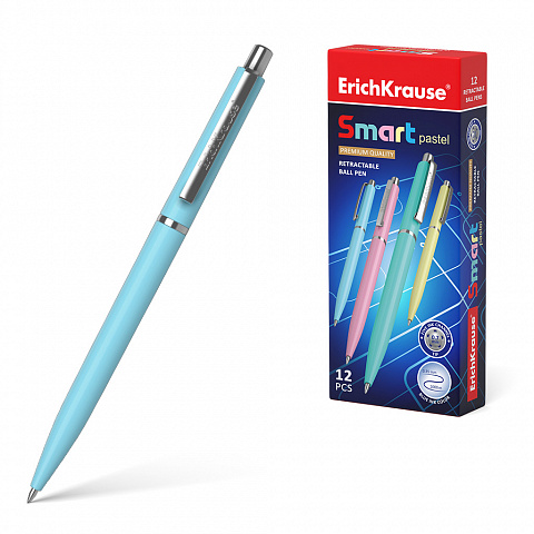 Ручка шариковая автоматическая ErichKrause® Smart Pastel, цвет чернил синий (в коробке по 12 шт.)